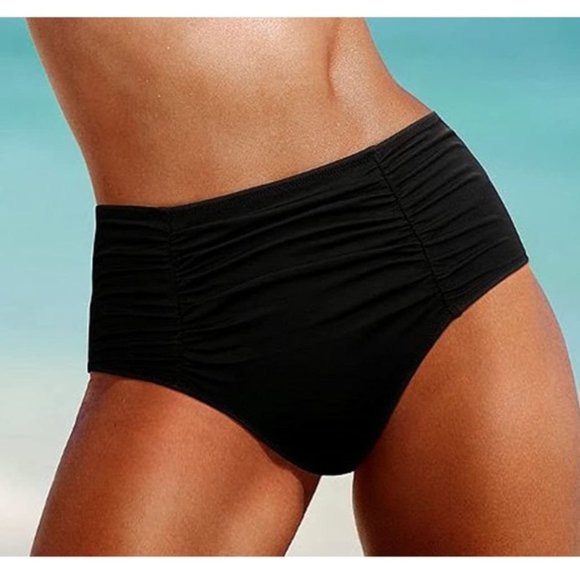 Victoria’s Secret Black Ruched High Waist Bikini Bottom Sz Large